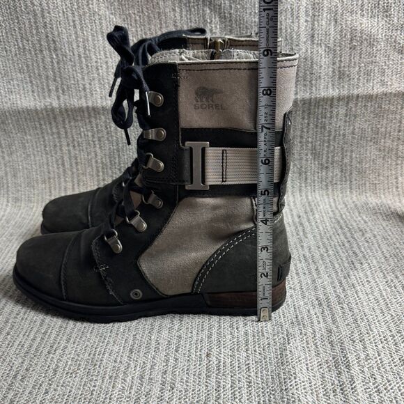 SOREL MAJOR CARLY Lace Up Leather Canvas Boot 8 Black Gray USED - Picture 9 of 12